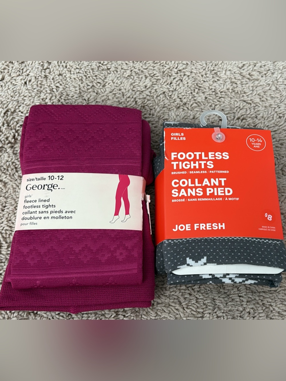 George Girls' Magenta Fleece-Lined Footless Tights